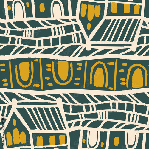 Seamless pattern with  town  houses. Vector illustration.