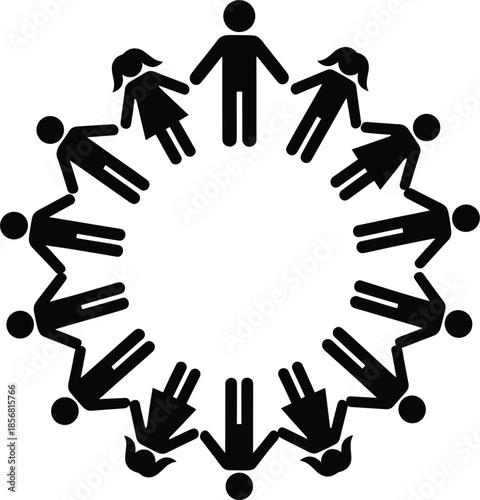Diverse Group of People Holding Hands in a Circle Silhouette Keywords: circle, holding hands, people, group, unity, community