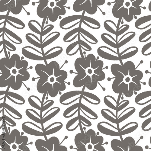 Monochrome  seamless pattern with flowers.  Vector illustration