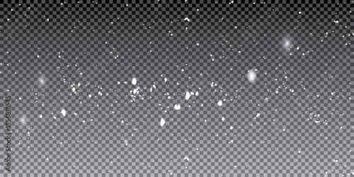 Soft scattered snow overlay background with floating bright flakes on transparent , gentle winter snowfall texture for dreamy scenes, festive photo 