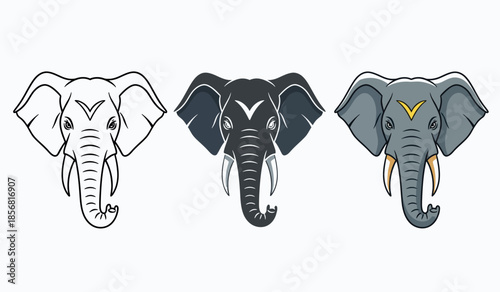 Photography Three distinct elephant head illustrations showcase varying styles of artistic r