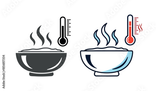 A visual representation showing a hot and cold bowl with thermometers indicating temperature differences high-quality