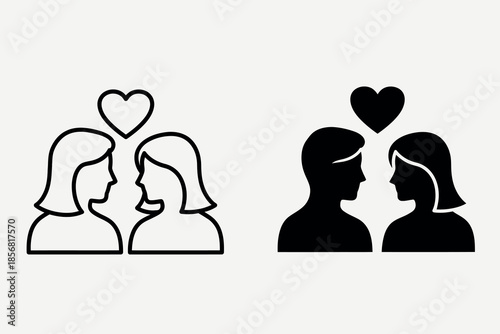 A simple illustration depicts two pairs of faces in profile showing affection and connection high-quality