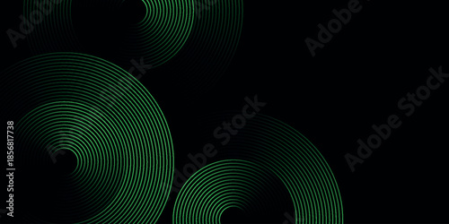 Black abstract background with trendy bright circle lines design. Modern glowing green circle lines concept for posters, covers, banners, brochures, websites. VOL. 3
