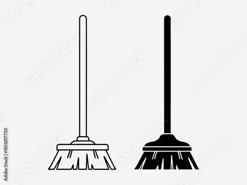 A visual comparison of two broom icons one in outline and the other in solid