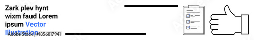 Business processes, approval systems, communication tools, agreement concepts, workflow management, feedback exchange. A checklist with a thumbs-up hand symbol. Business processes and approval
