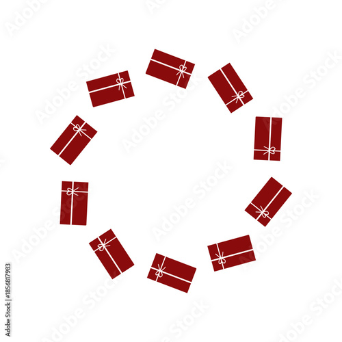 Christmas greeting card with a wreath of gift boxes Vector holiday design	New Year's decoration
