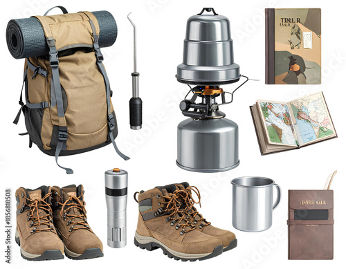 set of camping equipment icons