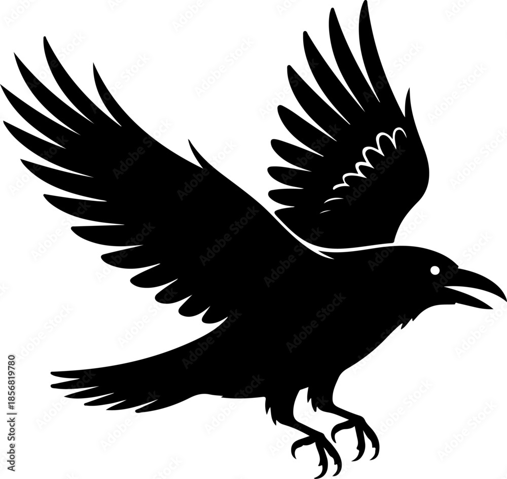 Obraz premium Raven black silhouette Vector illustration
