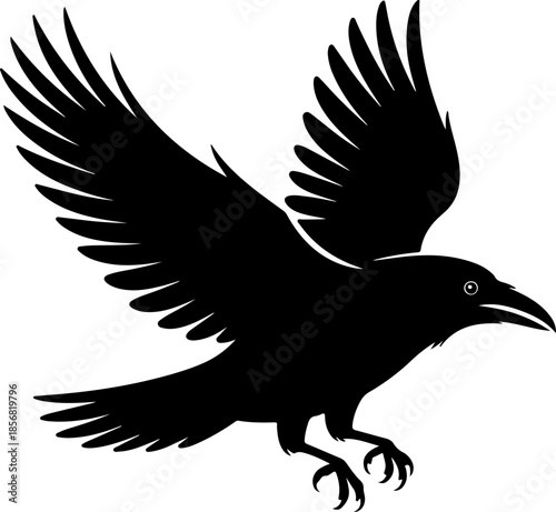 Raven black silhouette Vector illustration