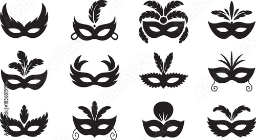 set of vector black carnival masks