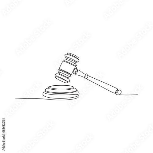 A continuous line drawing of a gavel and sounding block representing law