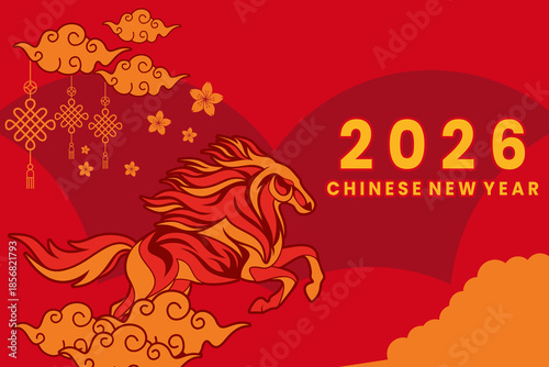 Chinese New Year background illustration with cool fire horse. Chinese New Year background vector.