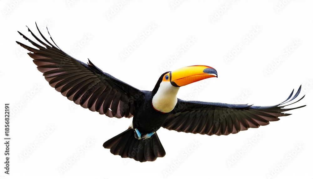 Obraz premium flying toucan bird isolated on white background