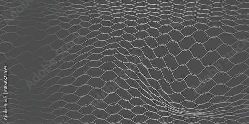 Abstract design featuring a continuous hexagonal pattern forming a wave-like structure on a gray background.