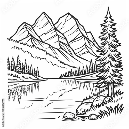 Mountain landscape with forest and lake