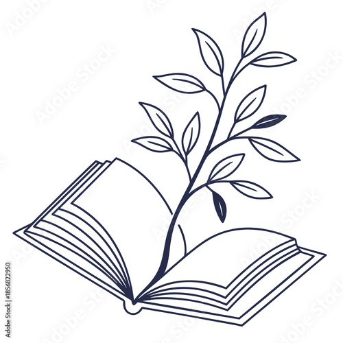 Open book with growing plant