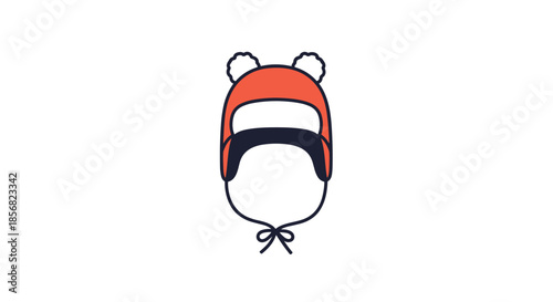 Cute orange and dark blue winter hat for a baby or child with fuzzy white pom poms and tie strings.