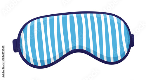 Comfortable blue and white striped sleep mask for eyes isolated on a white background for travel and health concepts.