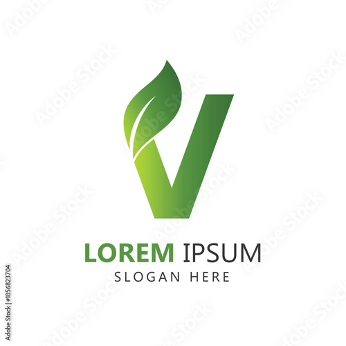 Letter V Leaf Logo Template