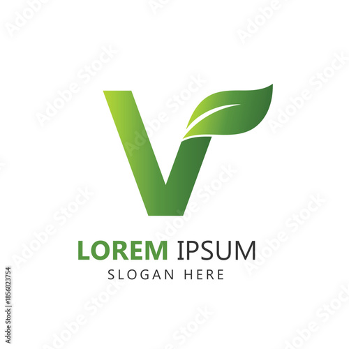 Letter V Leaf Logo Template for Branding