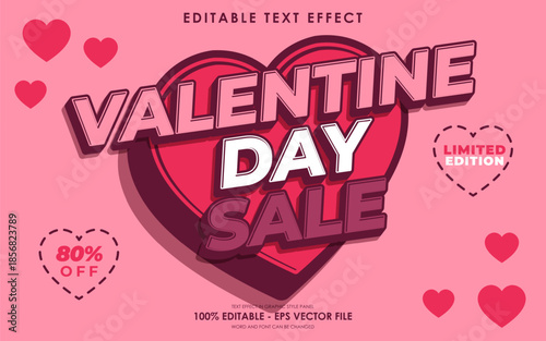 Valentines Day Sale Text Effect with Heart Background.