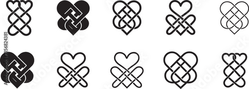   Schwarzes keltisches Serch Bythol Kontur Symbol Set, isolierter Hintergrund, Zeichen ewiger Liebe.