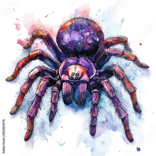 Tarantula, semi-realistic fantasy design, magical atmosphere, watercolor painterly illustration, white background