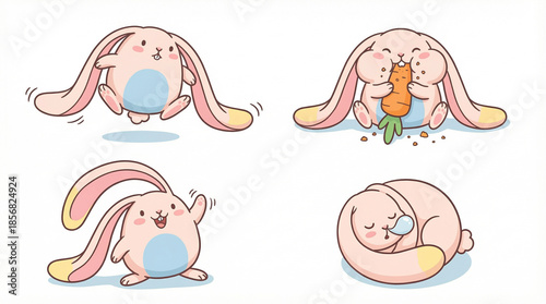 Cute cartoon bunny illustrations depicting various adorable activities