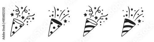 Festive Confetti Popper Icon for Party and Celebration, Birthday, Anniversary and Holiday Event, Vector Illustration for Decoration and Design, Isolated on Transparent Background.