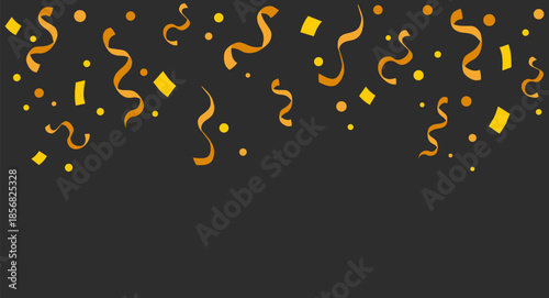 Gold confetti celebration party festive decoration, isolated transparent event, birthday, anniversary, holiday, New Year, wedding, Christmas, shiny luxury ribbon swirl, sparkling glamour