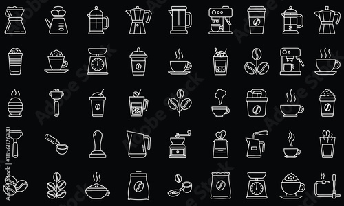 Coffee & Café Outline Icons Set – Barista, Coffee Shop, Drinks & Equipment Line Vector Pack