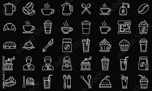 Coffee & Café Outline Icons Set – Barista, Coffee Shop, Drinks & Equipment Line Vector Pack