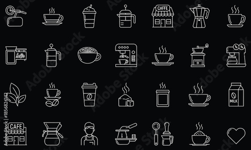 Coffee & Café Outline Icons Set – Barista, Coffee Shop, Drinks & Equipment Line Vector Pack