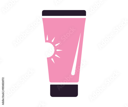A lively sunscreen cream tube icon displayed on a white background. Offers protection against ultraviolet sunlight. A set of vibrant icons. Vector

