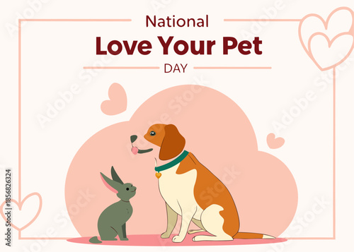 National Love Your Pet Day illustration with dog and rabbit