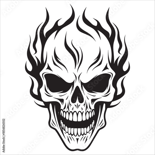 Fiery Skull Icon With Tribal Flames