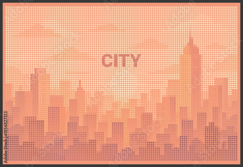 Soft Color Sunrise Over City Skyline Halftone Poster