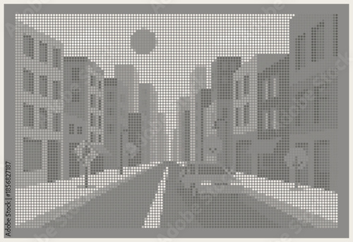 Creative Black Downtown City Street Halftone Poster