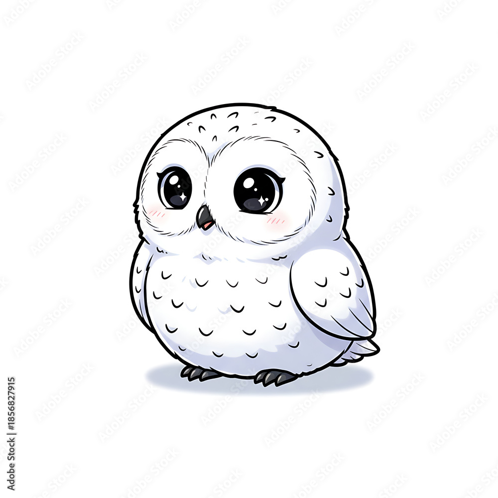 Fototapeta premium Cute Snowy Owl Chubby Chibi Cartoon Vector Isolated White