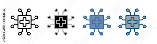 
health tech icon set multiple style collection with box design, plus sign and artificial nerve