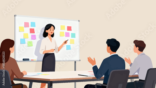 Business meeting presentation with sticky notes