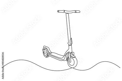 Continuous one line drawing of Electric scooter economical vehicle. Single line drawing illustration of Electric scooter. Having fun electric scooter concept vector art. Doodle line illustration.
