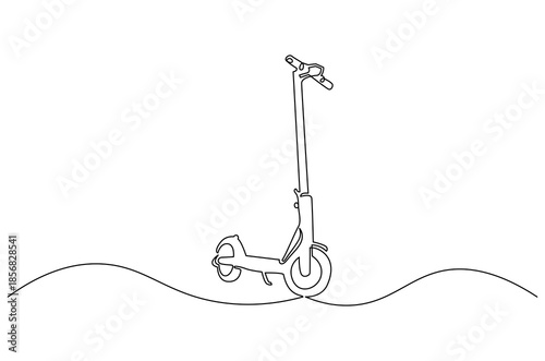 Continuous one line drawing of Electric scooter economical vehicle. Single line drawing illustration of Electric scooter. Having fun electric scooter concept vector art. Doodle line illustration.