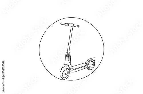 Continuous one line drawing of Electric scooter economical vehicle. Single line drawing illustration of Electric scooter. Having fun electric scooter concept vector art. Doodle line illustration.