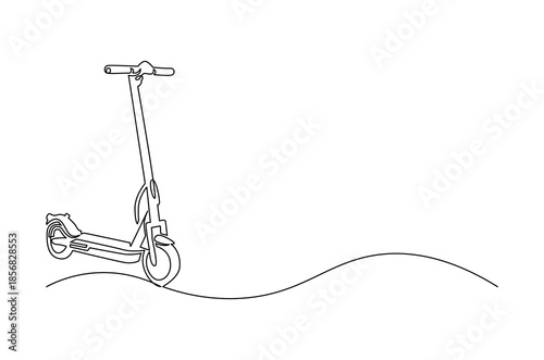 Continuous one line drawing of Electric scooter economical vehicle. Single line drawing illustration of Electric scooter. Having fun electric scooter concept vector art. Doodle line illustration.