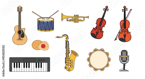 Collection of musical instruments vector illustration for design projects