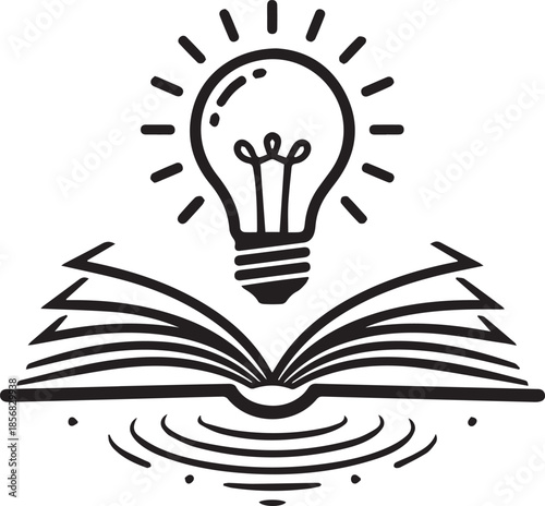 Enlightened Page: The image symbolizes knowledge, enlightenment, and the power of ideas, with an open book as the foundation for the bright lightbulb.