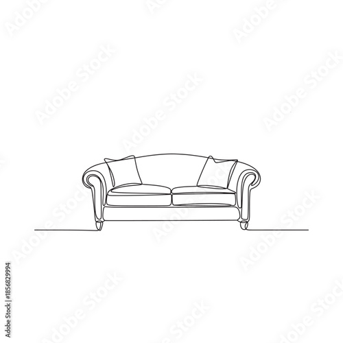 Simple line drawing of a classic sofa with three decorative pillows