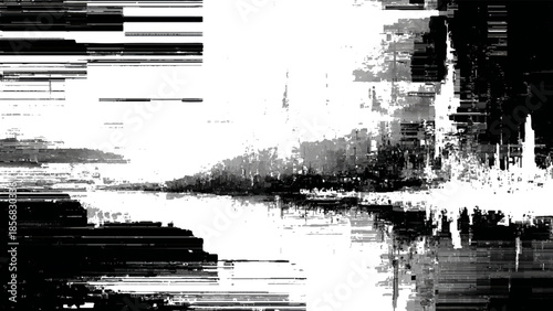 Glitchy distorted digital video screen error with white background and horizontal lines